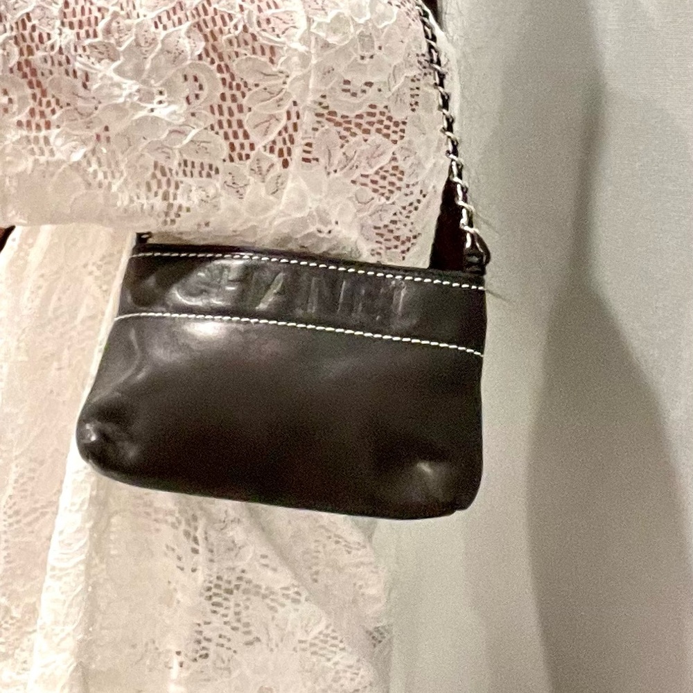 CHANEL Logo Mini Bag Black Leather Chain Handbag